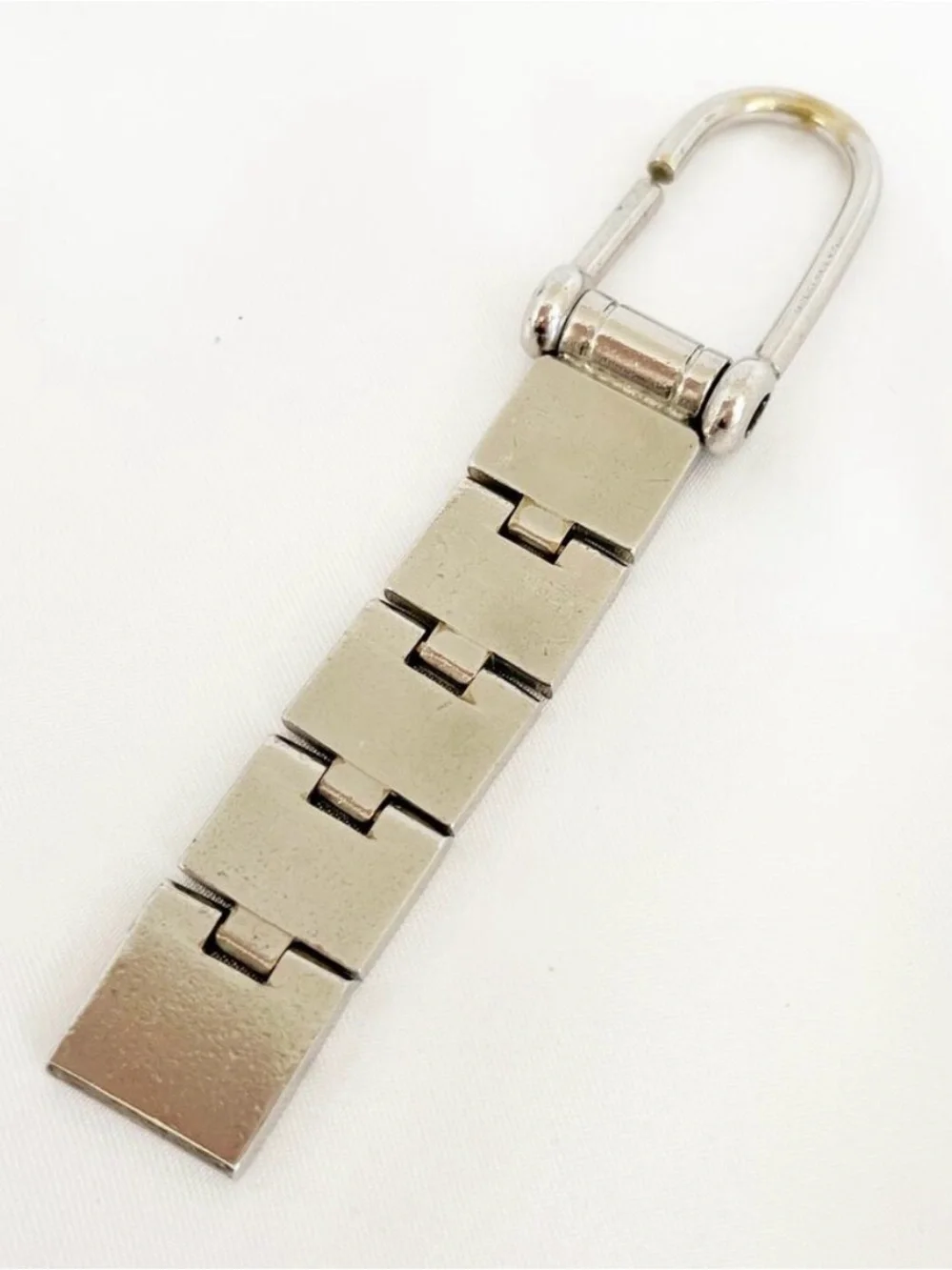 Vintage 1990s Gucci Articulated GUCCI Logo Keychain Silver Tone Made in Italy Ra
